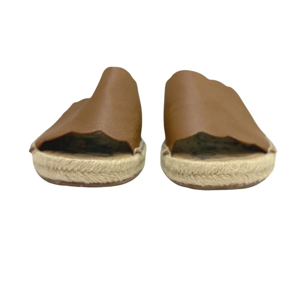 Sam Edelman Andy Brown Leather‎ Espadrille Slide Sandals 8M Scalloped Flat Shoes